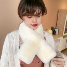 仿獭兔毛围巾女秋冬季韩版可爱加厚保暖学生纯色交叉毛毛围脖护颈