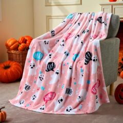 ハロウィーン毛布-柔らかいぬいぐるみハロウィーン毛布-かわいいフランネルピンクの幽霊毛布