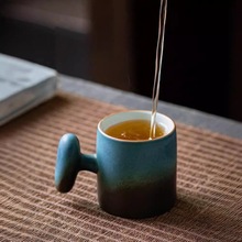 渐变粗陶创意带耳把小茶杯家用日式陶瓷品茗杯主人杯单杯功夫茶具