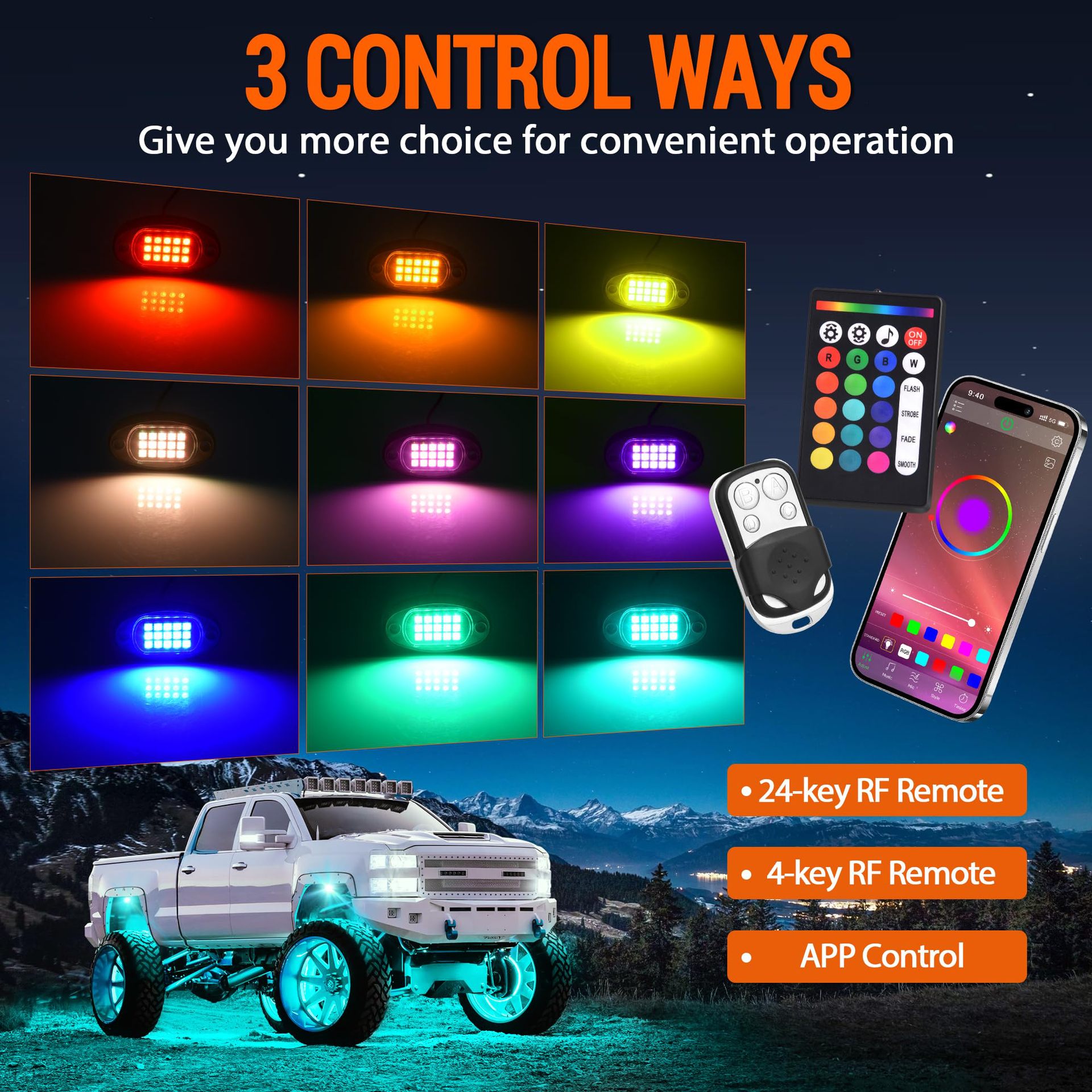 Cross-border hot car RGB chassis light off-road vehicle bottom music rhythm light LED colorful APP remote control atmosphere light