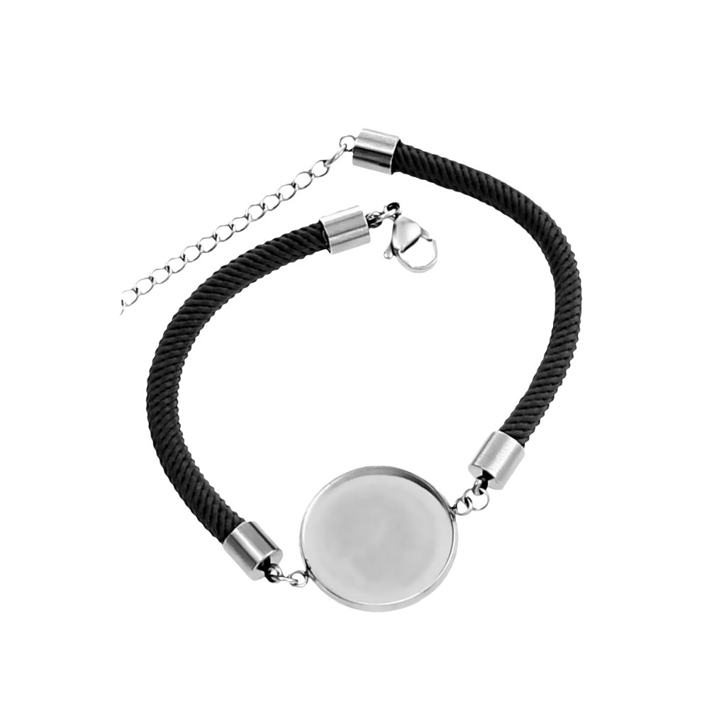 20mm Acero inoxidable tiempo gema cuero cuerda bandeja pulsera soporte inferior ranura cubierta de goma pieza DIY joyería hecha a mano Accesorios