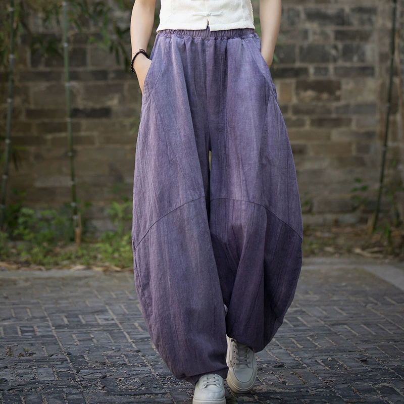 Новые осенне-зимние повседневные брюки 2025 года: улучшенные, высококачественные, из рами, ручной работы, с эффектом тай-дай, свободные, широкие, фасон «фонарь», длинные.