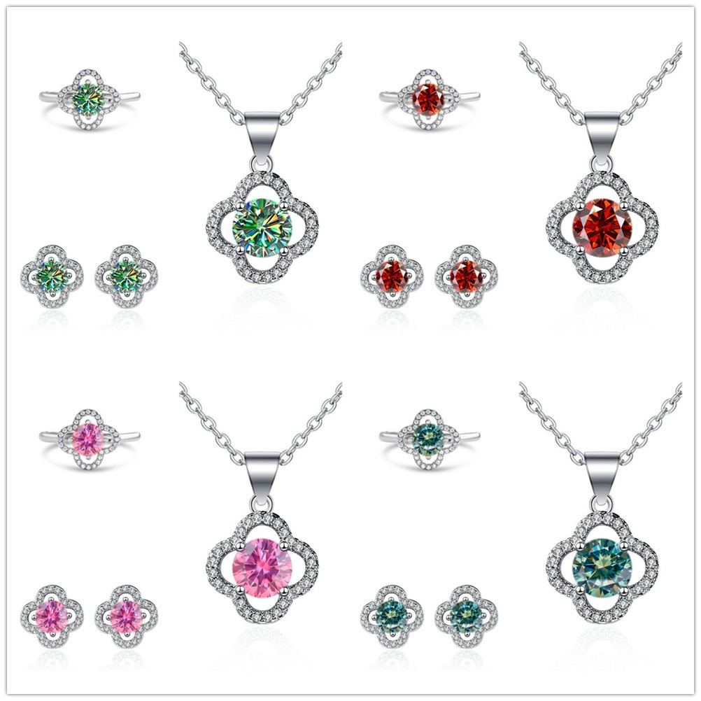 Moissanite tetrahedral pendientes de plata esterlina S925 pendientes collar conjunto de anillo con certificado GRA especialización transfronteriza