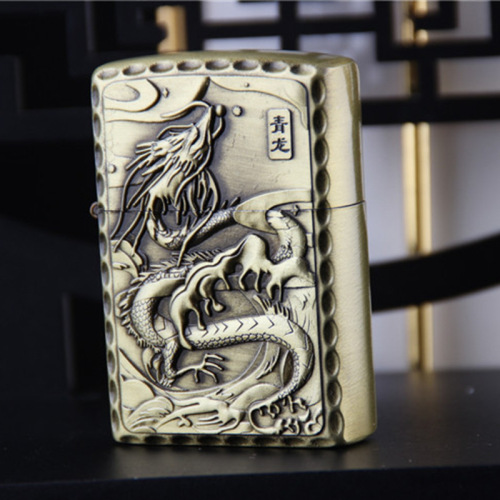 Metal lighter creative relief kerosene bronze four mythical beasts green dragon white tiger suzaku basalt lighter wholesale