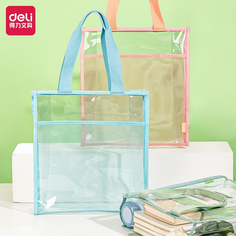 Deli PM308 transparente engrosada archivo bolsa impermeable bolsa de libro estudiante de secundaria bolsa tutorial de gran capacidad
