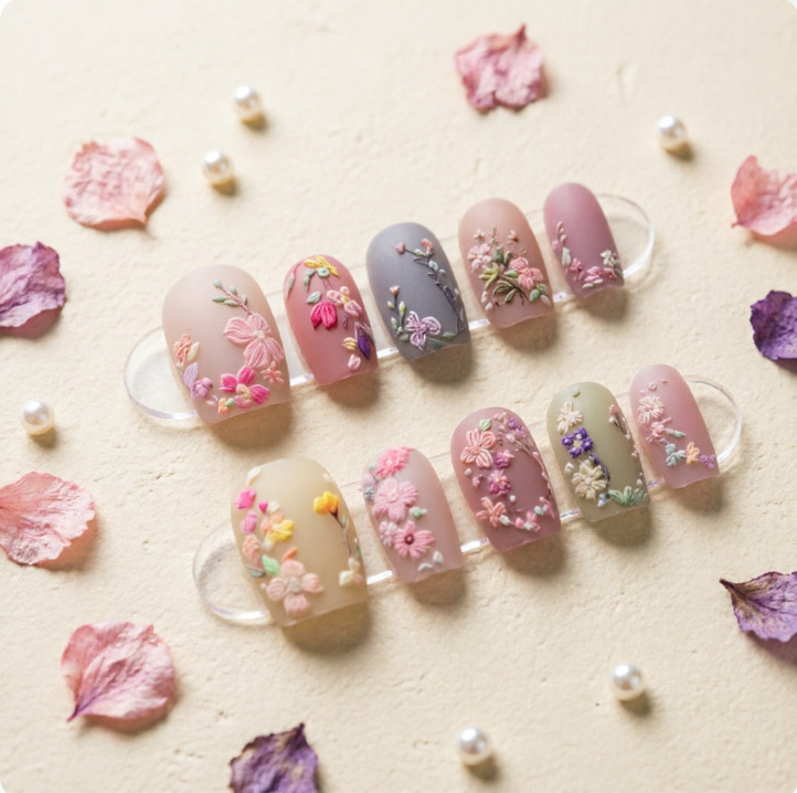 Mambo Monet Garden Art Frosted Embroidery Carved Oil Painting Dried Flowers Sweet Cat Eye Nail Art Wearable Nail Stickers