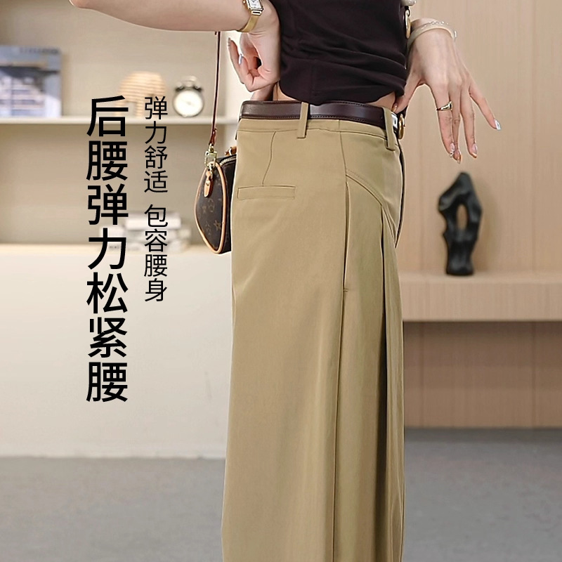 棕色裤子宽松高腰阔腿裤休闲裤女秋季复古美式直筒裤百搭拖地长裤|undefined