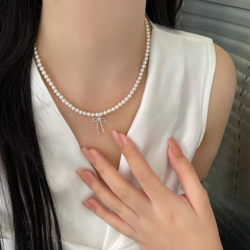 Shijia パールネックレスレディースニッチライトラグジュアリーデザインハイエンドファッション気質鎖骨チェーンネックレスセーターチェーンビーズチェーン|undefined