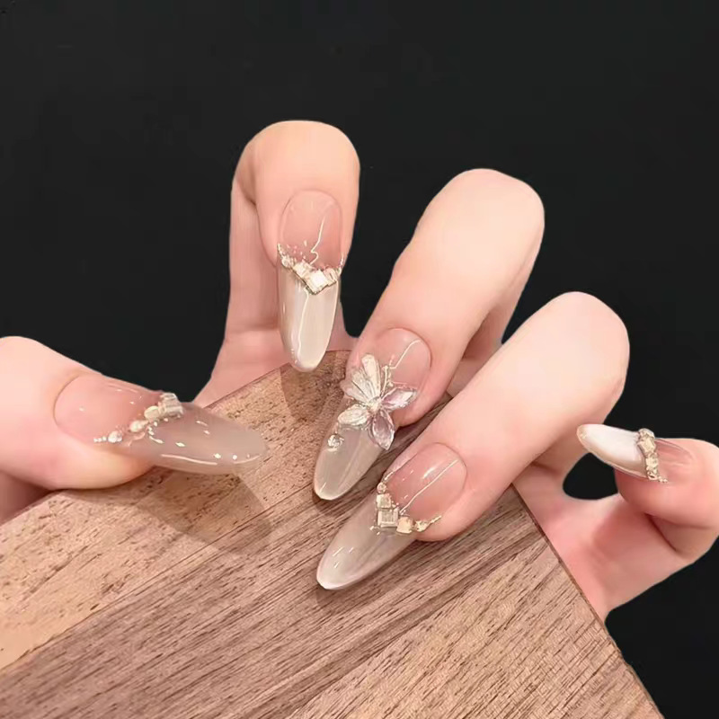 Light Luxury Three-Dimensional Whitening Butterfly Sparkling Cat Eye Wearable Nails Handmade Long Nude Manicure Xiaohongshu Hot Selling Nails Light Luxury Three-Dimensional Whitening Butterfly Sparkling Cat Eye Wearable Nails Handmade Long Nude Manicure Xiaohongshu Hot Selling Nails