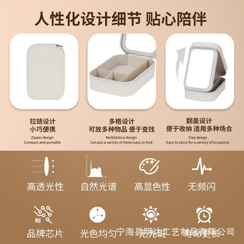 Ventas transfronterizas calientes nuevos productos unilaterales espejo LED bolsa de almacenamiento espejo de maquillaje ligero lujoso atenuable con lámpara caja de almacenamiento espejo de vestuario