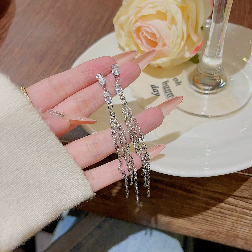 Серьги из серебра 925 пробы, Tassel из циркония, длинная легкая подвеска