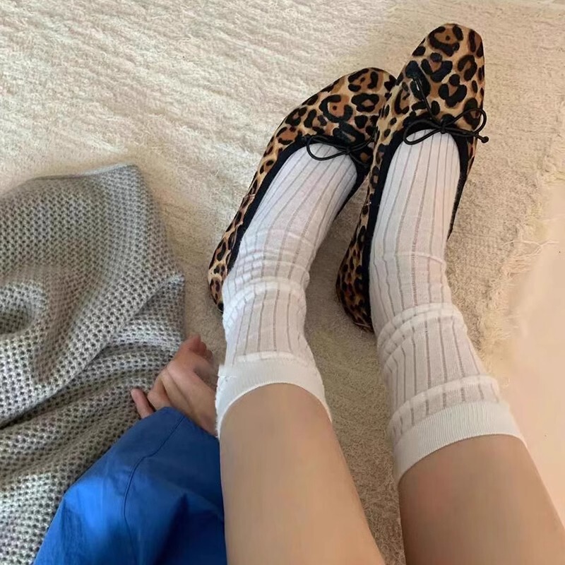 羊皮版~法式平底豹纹单鞋女新款蝴蝶结豆豆一脚蹬小众玛丽珍鞋|undefined