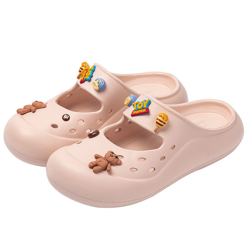 Far Harbor Mary Jane sandals for women, summer outer wear, non-slip, poop-feeling Baotou hole shoes, soft sole semi-slippers, new style
