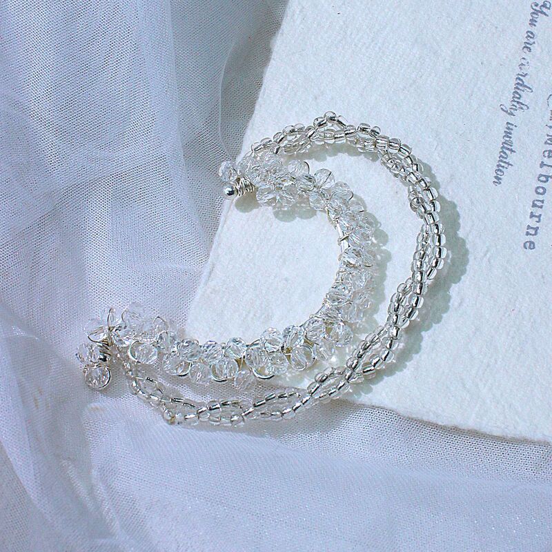 European and American Design Bridal Accessories, Simple and High-End Daily Earrings, Crystal Rice Beads, Handmade Niche Earrings, Ear Bone Clips