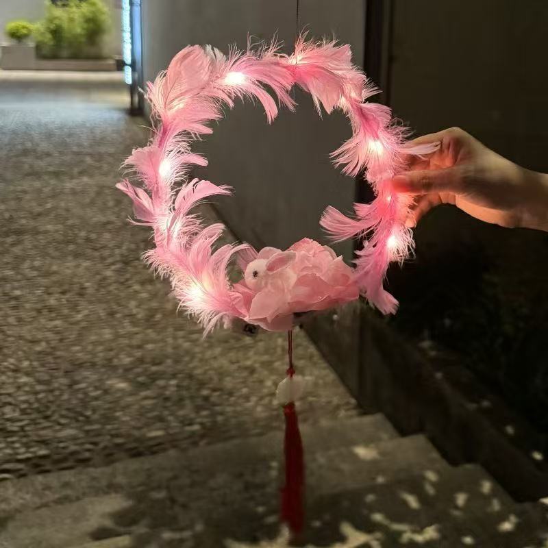 批发古风花灯中秋节日礼品景区摆摊灯笼玩具手提发光玉兔昙花灯笼|undefined