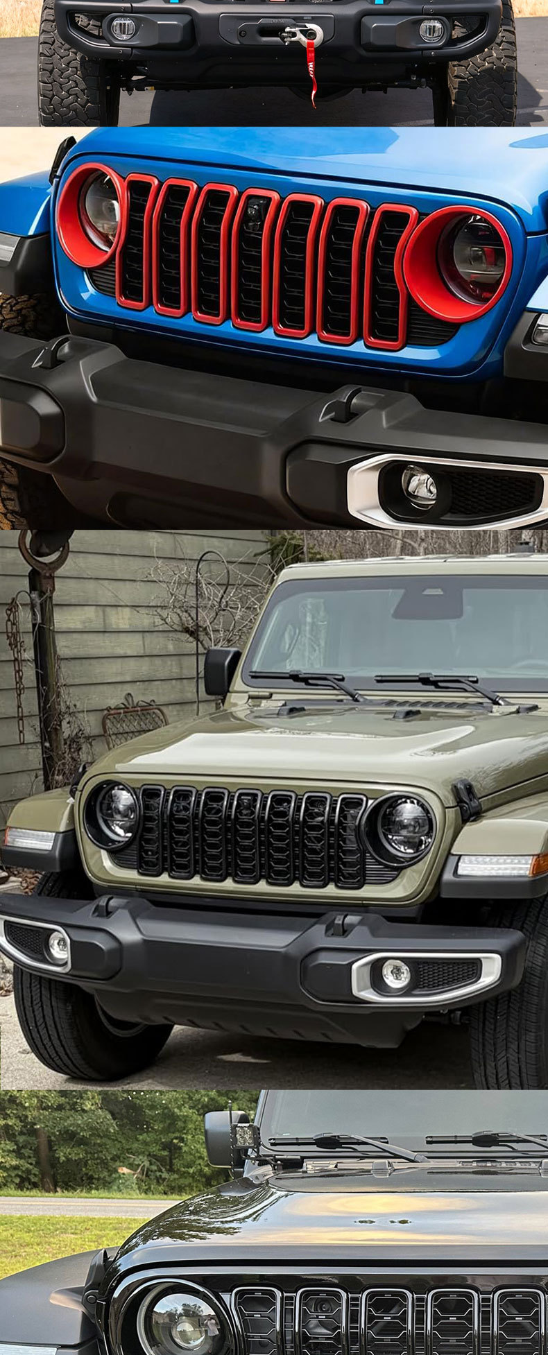 Suitable for Jeep Wrangler JL and Gladiator JT 24-26, center grille headlight ring mixed color decorative insert