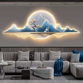 工厂批发大气简约客厅灯光装饰画山水壁画沙发背景墙挂画LED