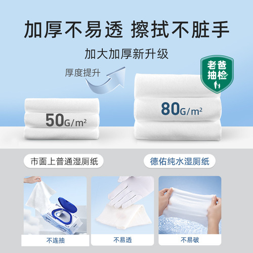 Pure Water Wet Toilet Paper Economical Family Pack Flushable Wet Wipes for Both Men and Women, 40 Sheets per Pack, 3 Packs