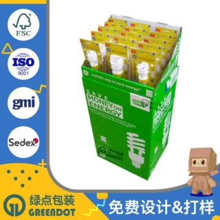 源头工厂定制商超节能灯泡纸展示桶瓦楞纸便捷组装灯管陈列纸堆箱