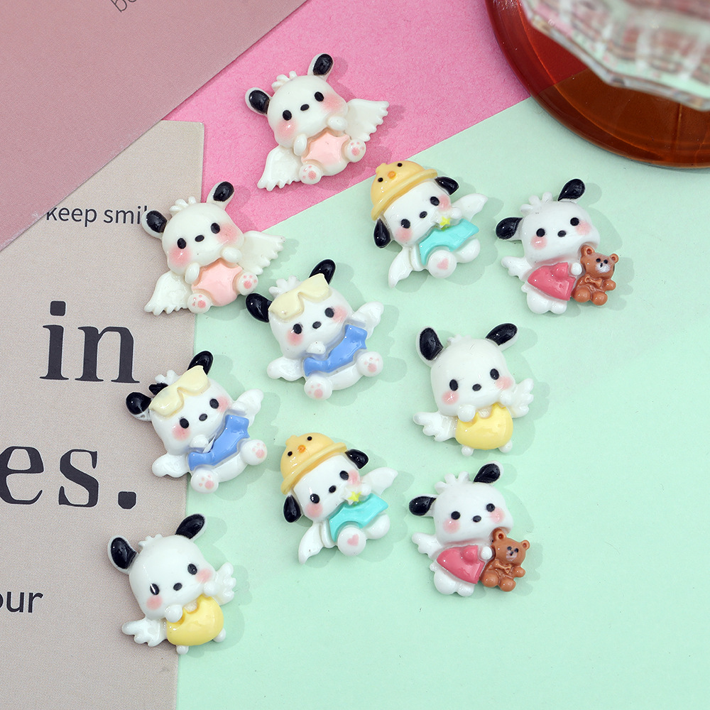 Alas de Ángel de dibujos animados sombrero amarillo Pacha perro resina accesorios DIY crema pegamento Pacha teléfono caso accesorios de pelo parche al por mayor