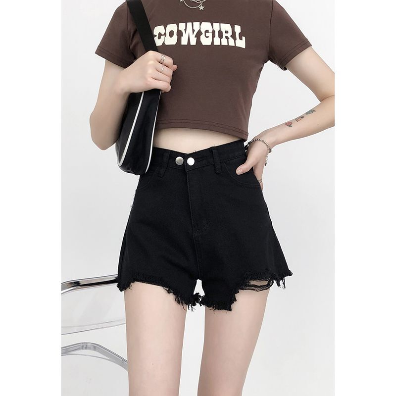 American Style Retro Black Wide Leg Denim Shorts Women's Spring and Summer 2025 New Style Small High Waist Straight Leg Pants