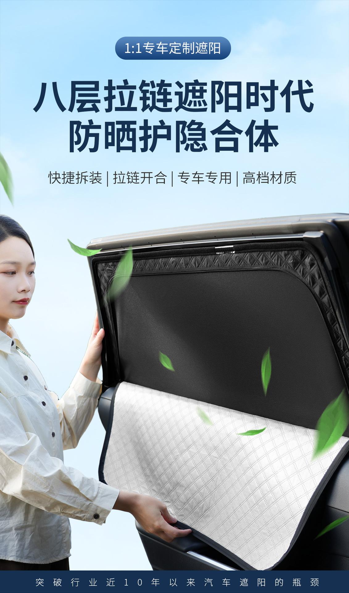 Cross-Border Shipping of Eight-Layer Thickened Zippered Car Accessories, Car Sunshade Curtain, Privacy Protection, Anti-Peeping Car Window Sunshade
