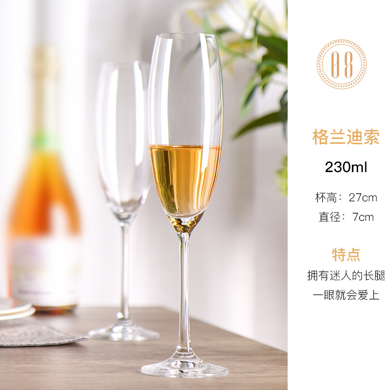 Ventaje de alto valor simple de importación checa sin plomo cristal taza de champagne taza de pies altos taza de champagne europea en forma de tulipan