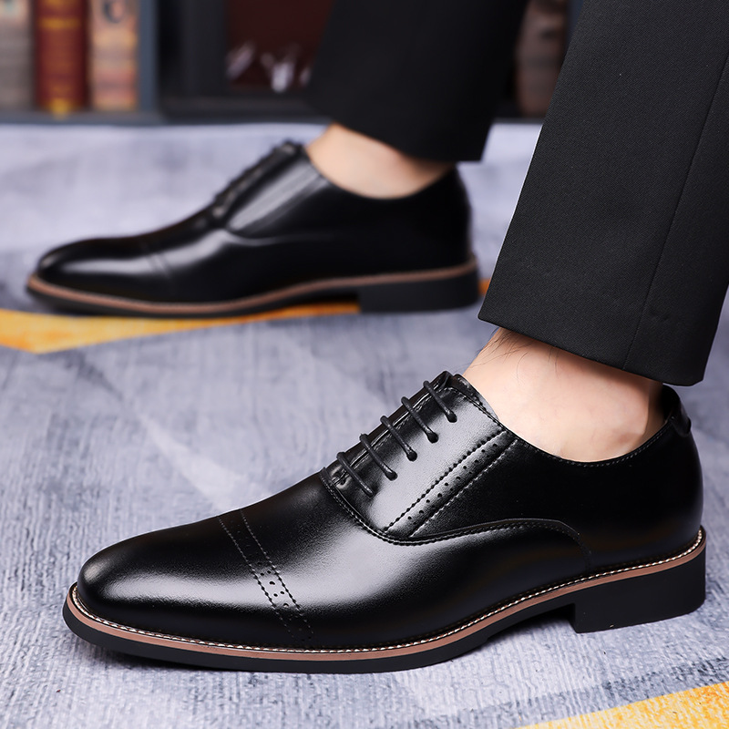 Zapatos de cuero para hombres 2024 nuevos zapatos de negocios de tres juntas de tamaño grande, cordones, zapatos de oficina para caballeros, zapatos de derby