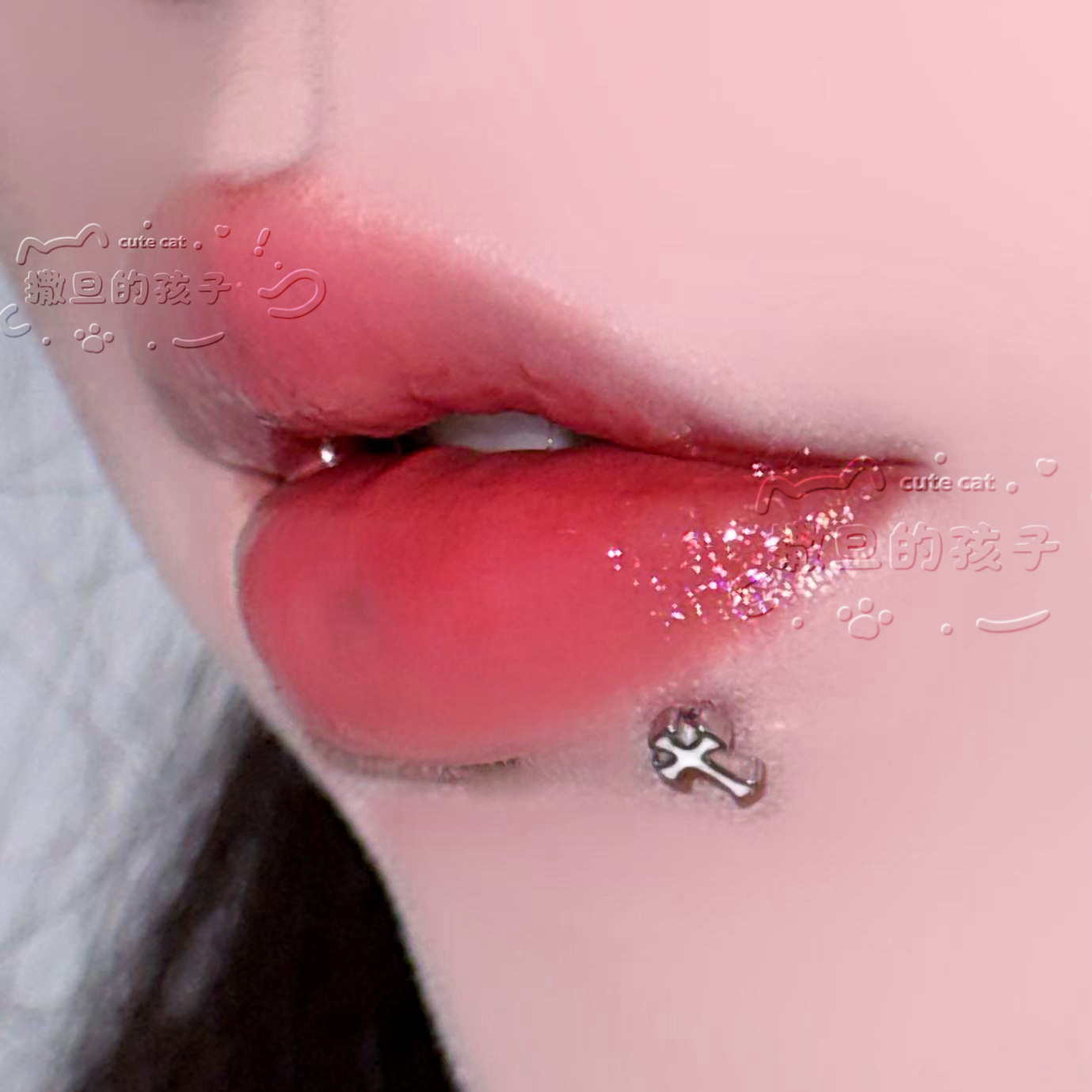 Labret stud lip piercing jewelry styling detail