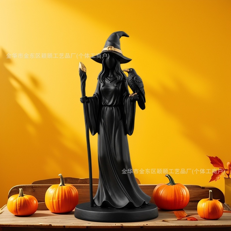 跨境新款Cracker Barrel Witch 女巫雕像万圣节树脂摆件家居装饰|undefined