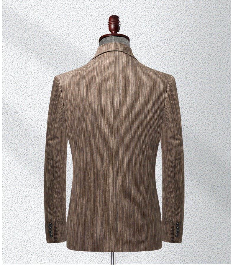 Áo vest nam nhung kẻ chống nhăn không cần là, dáng ôm, cổ vest một hàng hai nút — Màu cà phê, Màu xanh, Màu xanh lá chi tiết 13