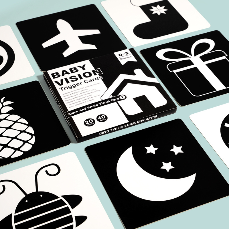 Tarjetas en blanco y negro para bebés tarjetas de educación temprana tarjetas de excitación visual recién nacidos 0 a 3 meses de bebé persiguiendo juguetes para niños pequeños