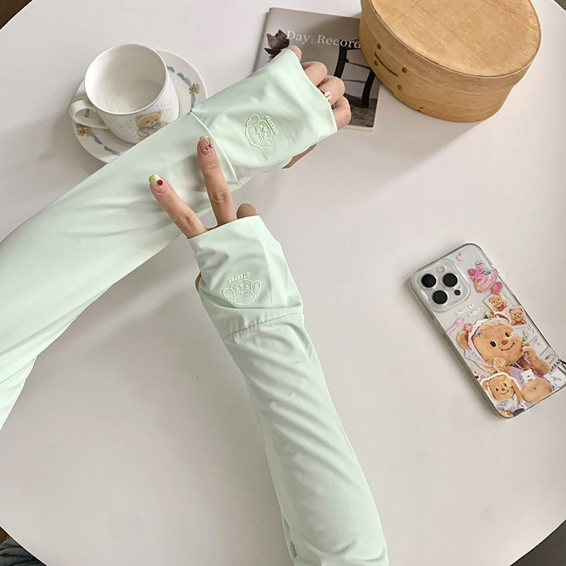 Mangas de protección solar de seda de hielo para mujer, verano al aire libre, brazos, mangas de hielo, guantes, una pieza, mangas de hielo de nailon, mangas de protección solar, al por mayor