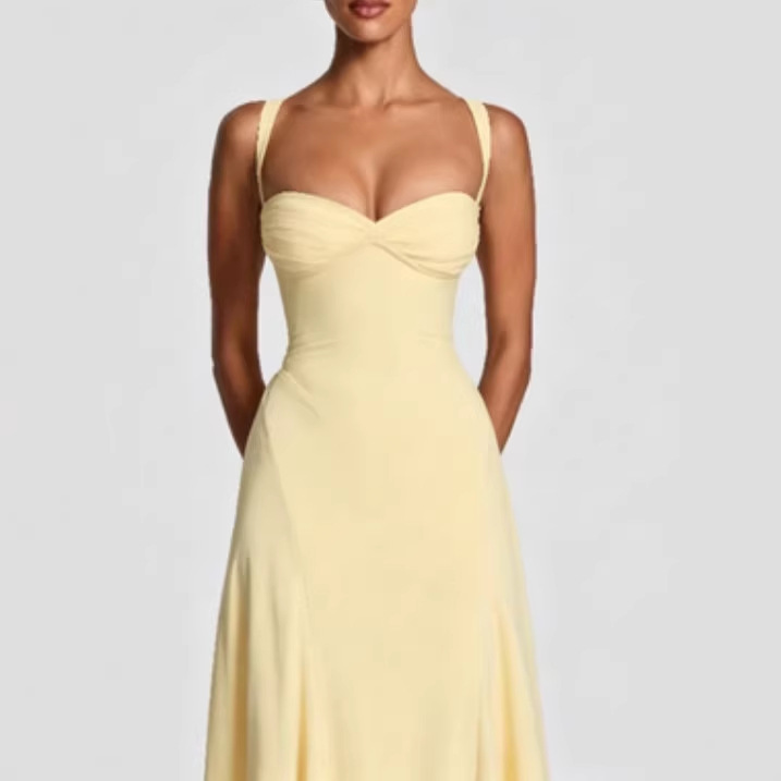 Sexy Halter Neck Tube Top Waist Cinched Big Swing Dress Slimming Bodycon Formal Evening Gown Party Banquet Cocktail Dress_ecoleips.com