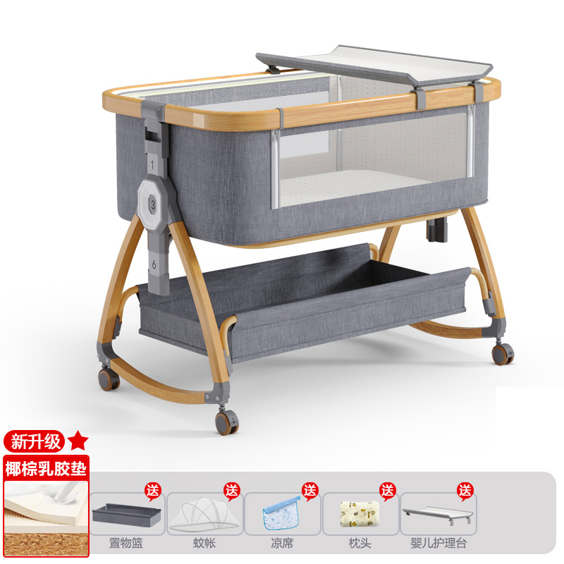 Cuna de bebé recién nacido cama costura Cama grande Baby Shaker BB cama de los niños cuna cama multifuncional móvil plegable image 52