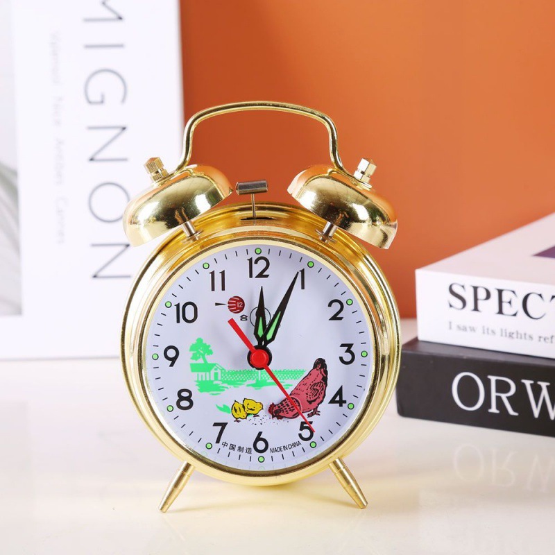 Mecánicos mecánicos de pollo para comer arroz reloj despertador retro nostálgico antiguo metal creativo dormitorio de estudiantes