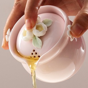Yipin Kiln Ceramic Small Teapot Single Pot Pink Kung Fu Soaking Teapot Household Anti-scald Hand-held Pot Single Tea Set for Women