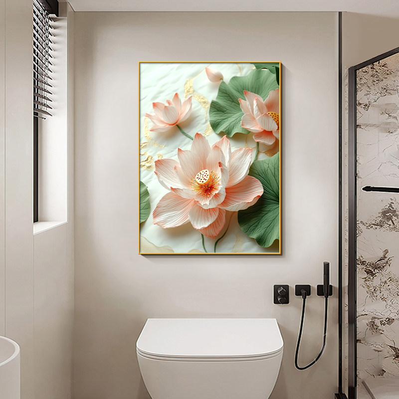 Lotus Hotel Bathroom Wall Art with a High-End Feel, Waterproof Bathroom Lotus Decorative Painting, New Toilet Wall Cover-Up Mural Lotus Hotel Bathroom Wall Art with a High-End Feel, Waterproof Bathroom Lotus Decorative Painting, New Toilet Wall Cover-Up Mural