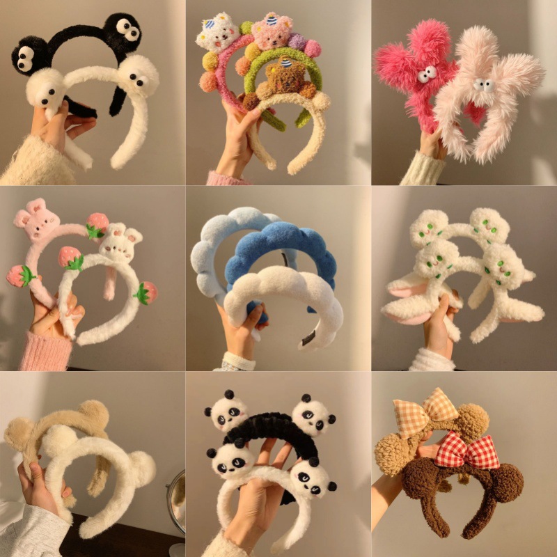 Donne, Nuovo accessorio dolce dei cartoni animati, Fascia per capelli in peluche per bambini, Grazioso ornamento per capelli per lavarsi il viso_voghion.com