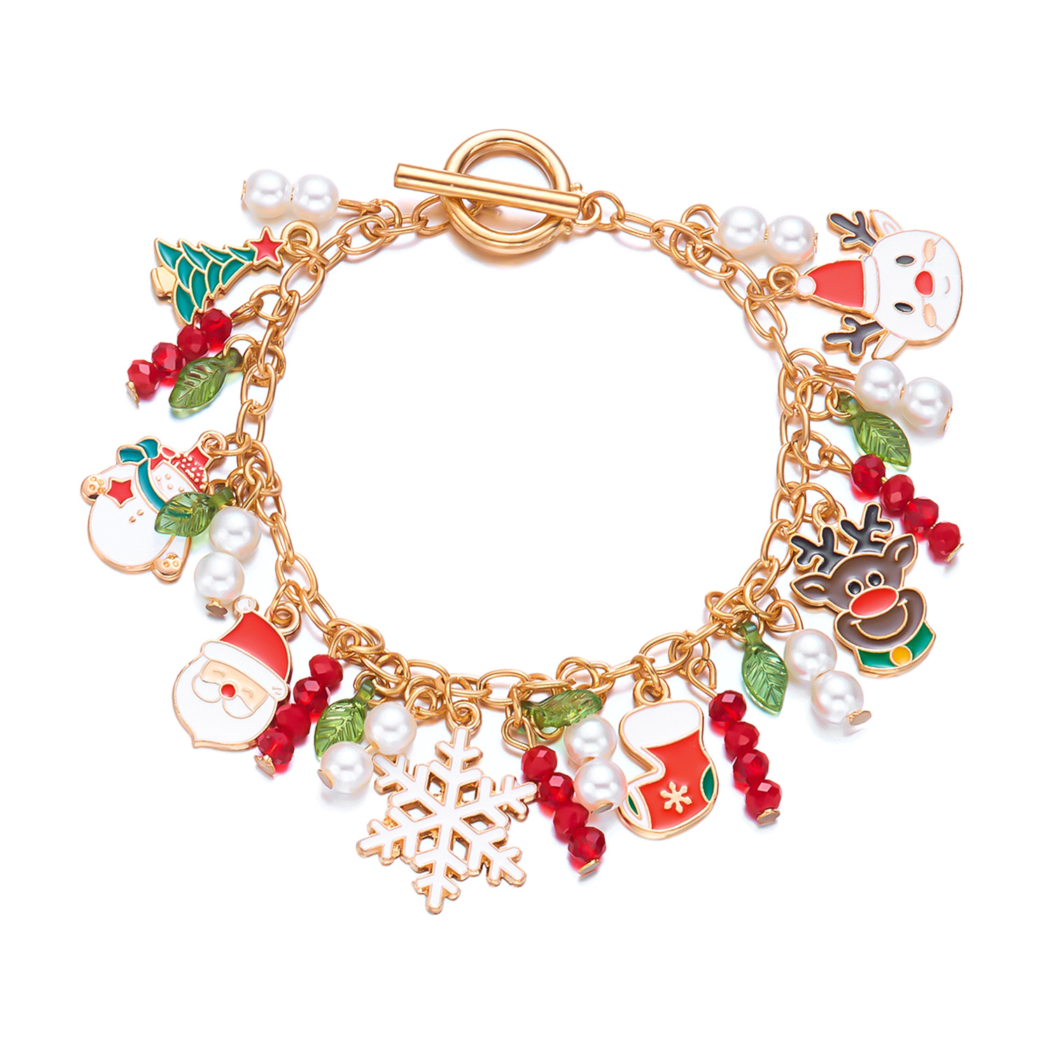 Navidad europea y americana transfronteriza nueva creativa de dibujos animados de Navidad pan de jengibre hombre de Navidad colgante de árbol de Navidad pulsera de aleación al por mayor image 8