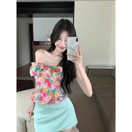 无袖碎花抹胸内搭打底背心吊带女夏季美背蝴蝶结甜辣外穿短款上衣