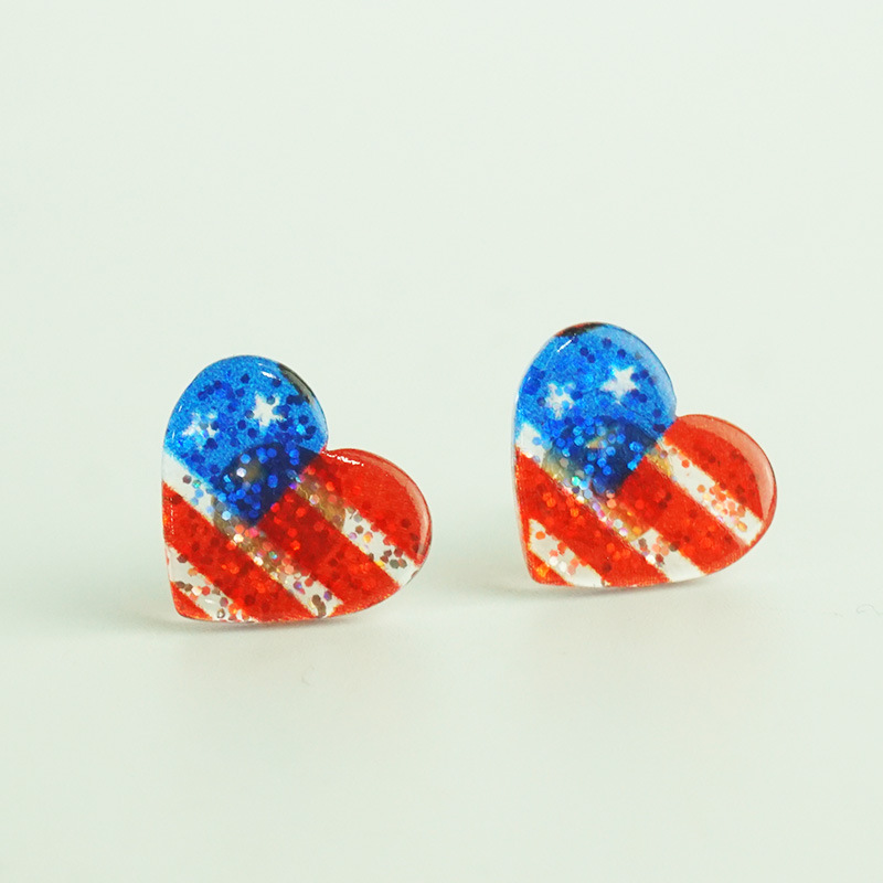 A Pack Of 2 Pairs Simple Style Geometric National Flag Star Printing Arylic Ear Studs display picture 6