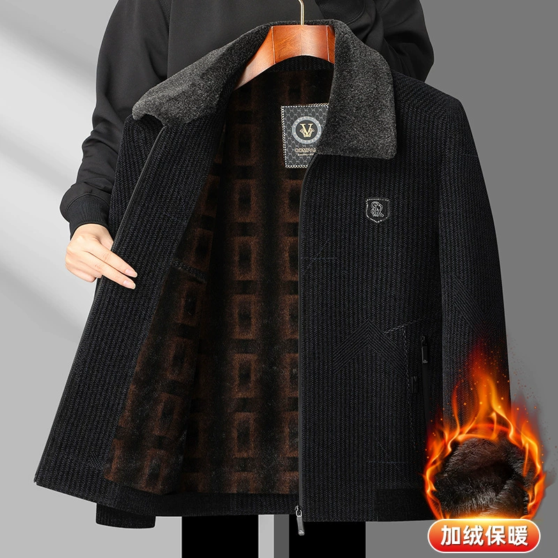 Demi-season coat for leisure, warm set, men's jacket, for middle age