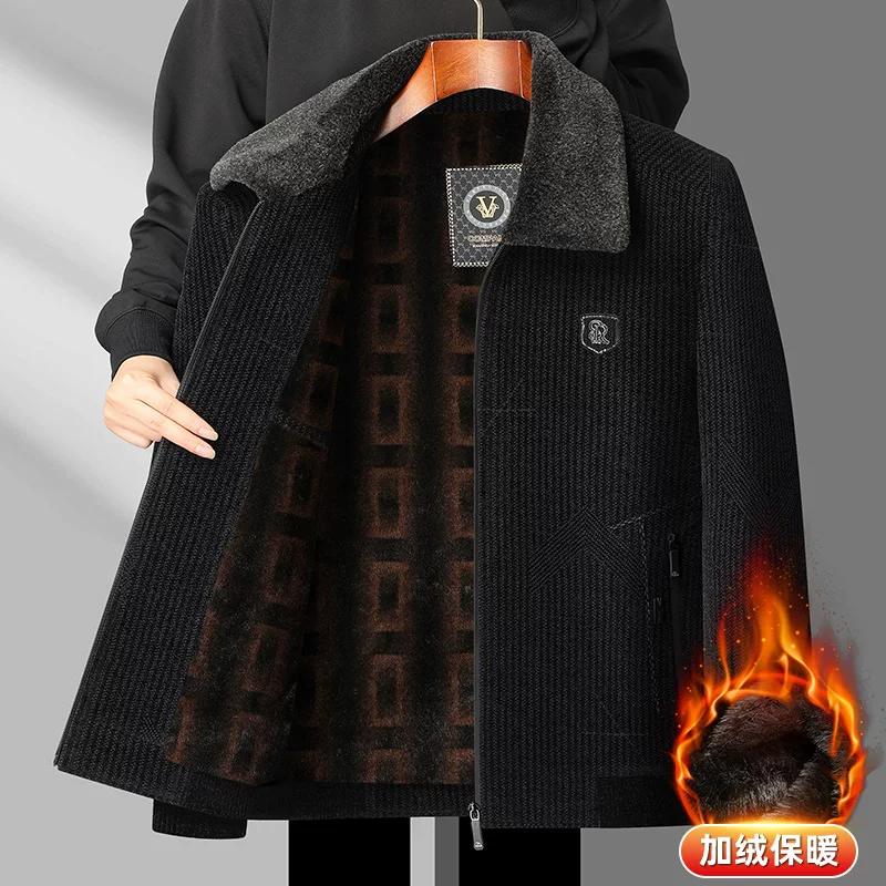 Demi-season coat for leisure, warm set, men's jacket, for middle age