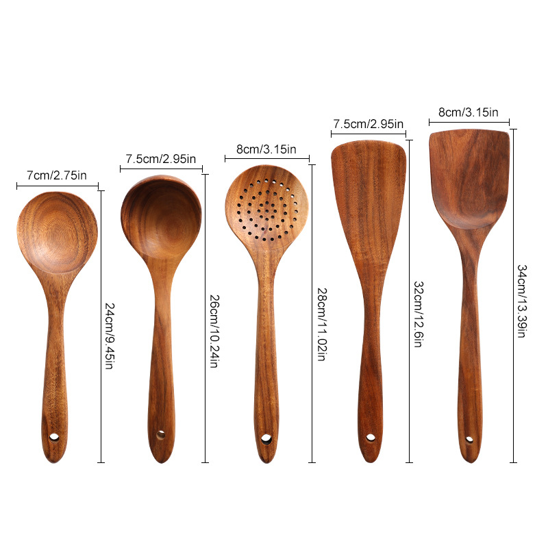 Espátula de cocina Niu Manger, espátula de madera de acacia de hoja pequeña transfronteriza, cuchara para sopa, espátula de madera, juego de utensilios de cocina de teca de madera