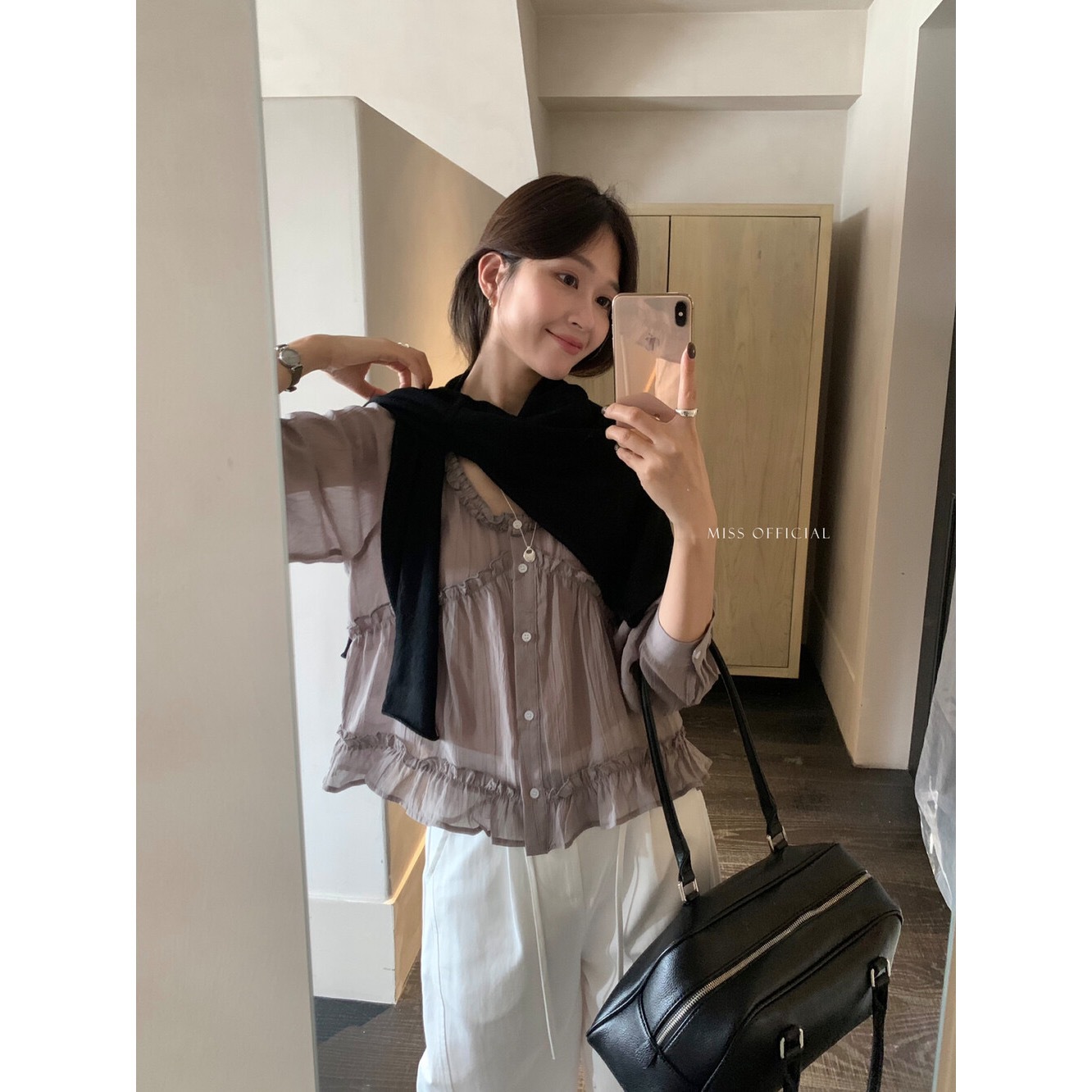 New for Autumn! 【Miss Home】Best-Selling Item! Sweet White Moonlight Style Ruffled Trim Top W69216