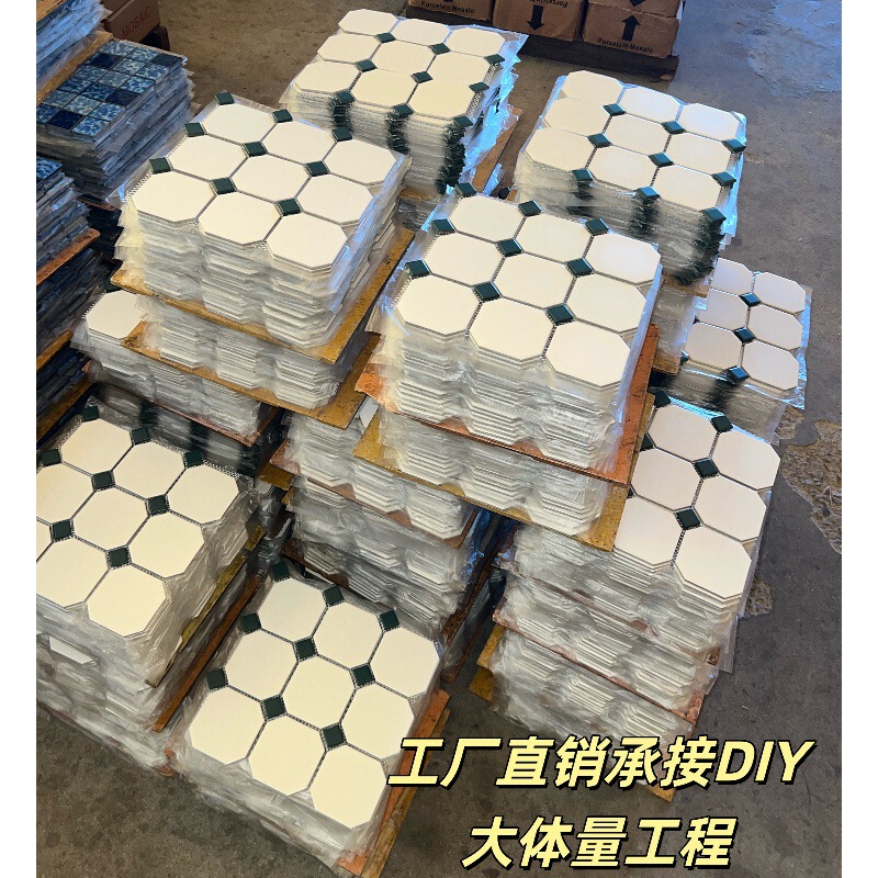 Octagonal Tile Mosaic Black and White Bathroom Kitchen Ceramic Tile Balcony Cafe Restaurant Interior Wall Floor Tile Wall