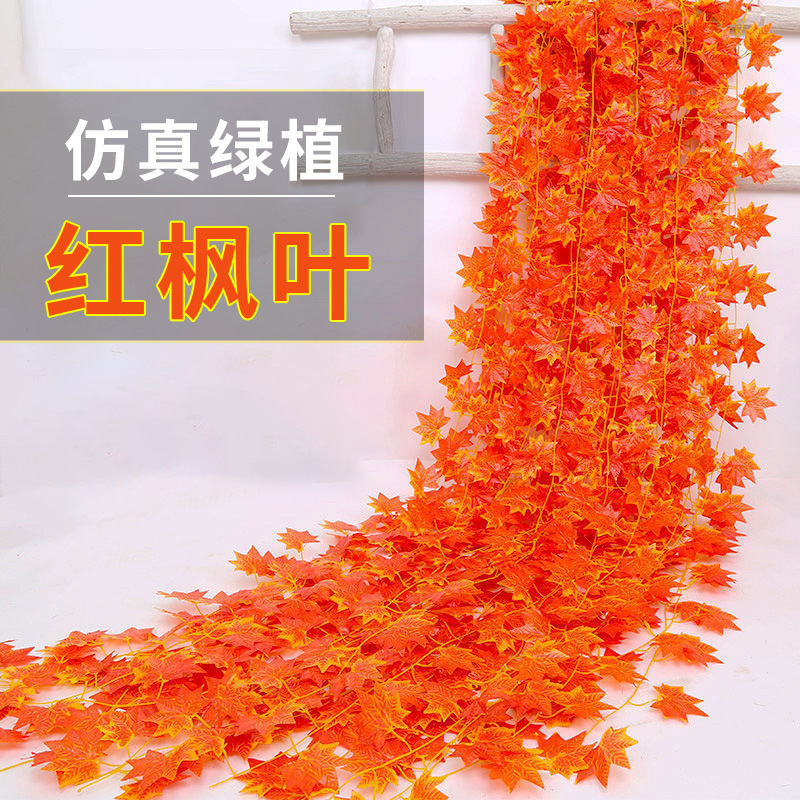 Amazon Cross-border Halloween Decoration Simulated Red Maple Leaf Green Plant Vines Christmas Thanksgiving Autumn Fake Leaf Hangings Amazon Cross-border Halloween Decoration Simulated Red Maple Leaf Green Plant Vines Christmas Thanksgiving Autumn Fake Leaf Hangings