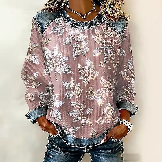 2025 Cross-Border Amazon Autumn and Winter New Floral Plant Print Women's Trendy Round-Neck Sweatshirt