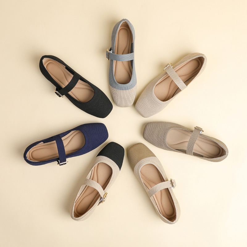 Princess Shoes 2025 Knitted Summer Cross-Border Mixed Belt Fly Knitted Mary Jane Shoes Knitted Shoes Flat Shoes for Women